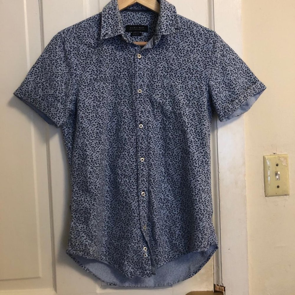 Zara Blue Floral Short Sleeve Button Down